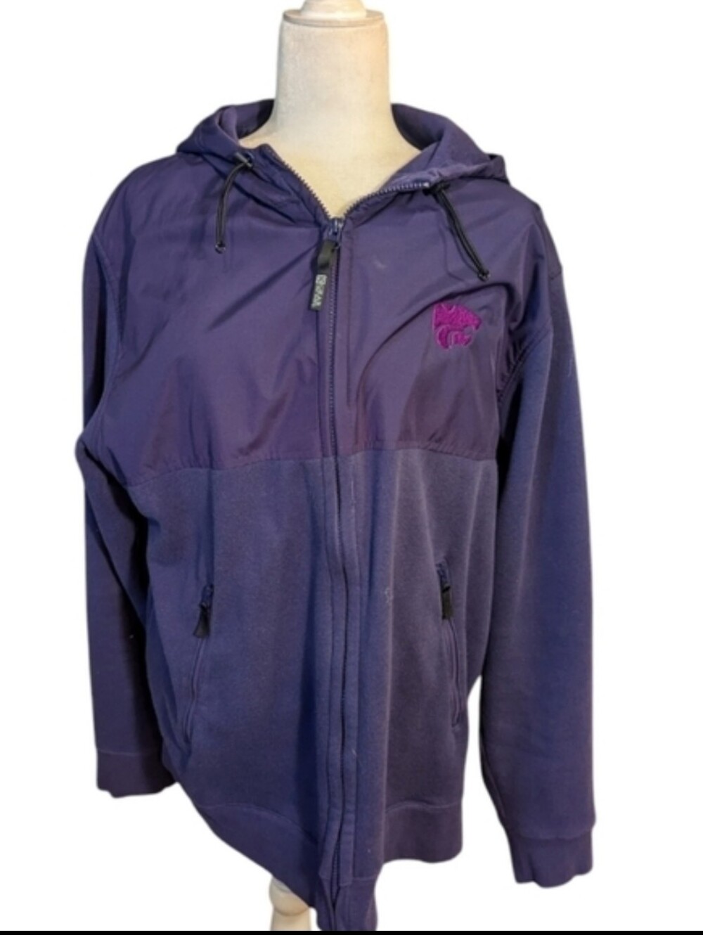 K State Wildcats purple fleece/ nylon hooded zip front jacket unisex sz XL